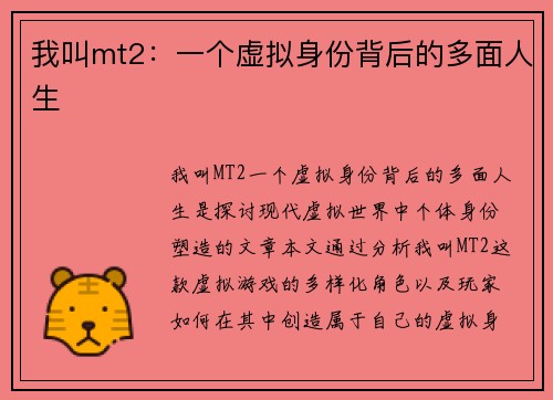 我叫mt2：一个虚拟身份背后的多面人生